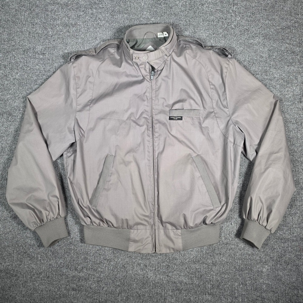 World Travel Club Mens Gray Harrington Jacket Epaulettes Med Made in Hong Kong